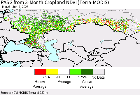 Russian Federation PASG from 3-Month Cropland NDVI (Terra-MODIS) Thematic Map For 5/25/2023 - 6/1/2023