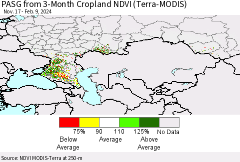 Russian Federation PASG from 3-Month Cropland NDVI (Terra-MODIS) Thematic Map For 2/2/2024 - 2/9/2024