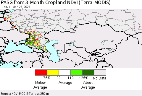 Russian Federation PASG from 3-Month Cropland NDVI (Terra-MODIS) Thematic Map For 3/21/2024 - 3/28/2024