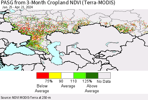 Russian Federation PASG from 3-Month Cropland NDVI (Terra-MODIS) Thematic Map For 4/14/2024 - 4/21/2024