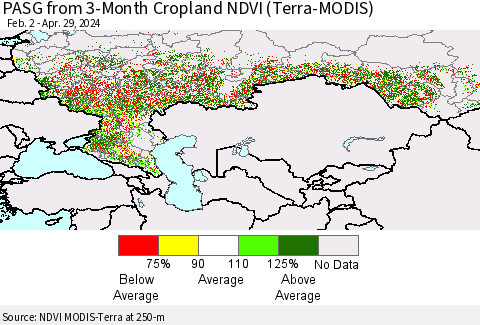 Russian Federation PASG from 3-Month Cropland NDVI (Terra-MODIS) Thematic Map For 4/22/2024 - 4/29/2024