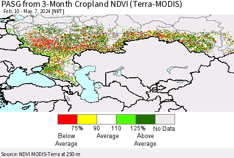 Russian Federation PASG from 3-Month Cropland NDVI (Terra-MODIS) Thematic Map For 4/30/2024 - 5/7/2024
