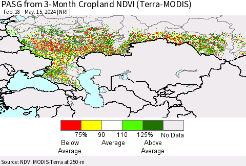 Russian Federation PASG from 3-Month Cropland NDVI (Terra-MODIS) Thematic Map For 5/8/2024 - 5/15/2024