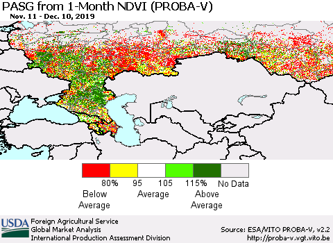 Russian Federation PASG from 1-Month NDVI (PROBA-V) Thematic Map For 12/1/2019 - 12/10/2019