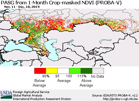 Russian Federation PASG from 1-Month Crop-masked NDVI (PROBA-V) Thematic Map For 12/1/2019 - 12/10/2019