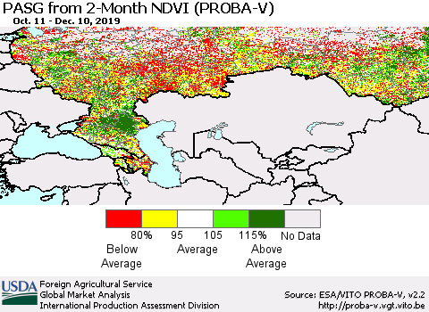 Russian Federation PASG from 2-Month NDVI (PROBA-V) Thematic Map For 12/1/2019 - 12/10/2019