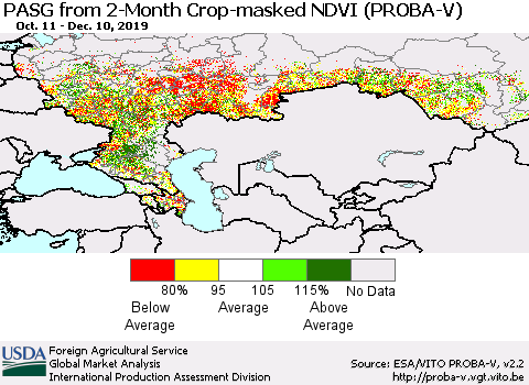 Russian Federation PASG from 2-Month Crop-masked NDVI (PROBA-V) Thematic Map For 12/1/2019 - 12/10/2019