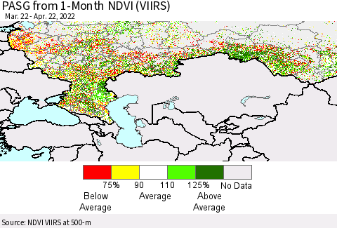 Russian Federation PASG from 1-Month NDVI (VIIRS) Thematic Map For 4/15/2022 - 4/22/2022