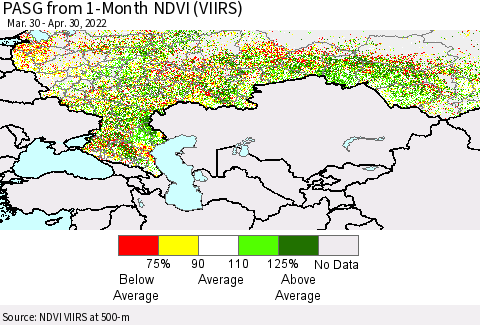 Russian Federation PASG from 1-Month NDVI (VIIRS) Thematic Map For 4/23/2022 - 4/30/2022