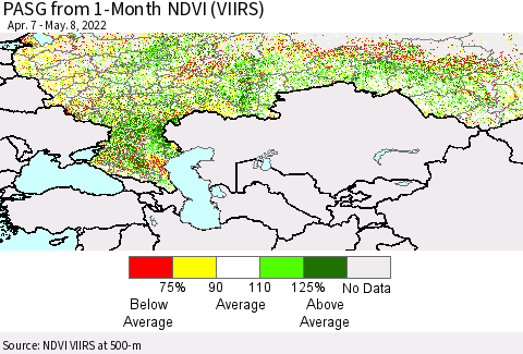 Russian Federation PASG from 1-Month NDVI (VIIRS) Thematic Map For 5/1/2022 - 5/8/2022