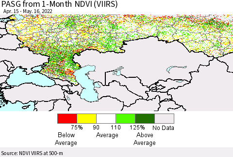 Russian Federation PASG from 1-Month NDVI (VIIRS) Thematic Map For 5/9/2022 - 5/16/2022