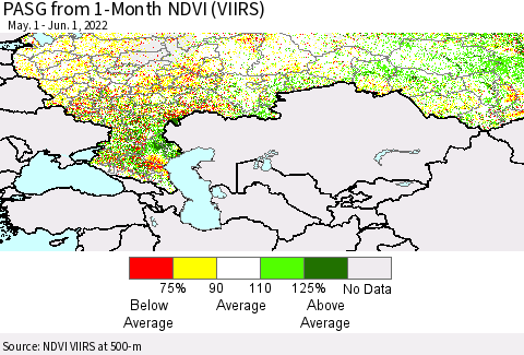 Russian Federation PASG from 1-Month NDVI (VIIRS) Thematic Map For 5/25/2022 - 6/1/2022