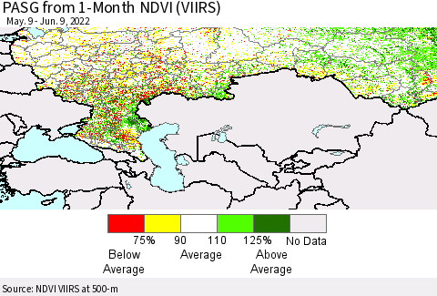 Russian Federation PASG from 1-Month NDVI (VIIRS) Thematic Map For 6/2/2022 - 6/9/2022