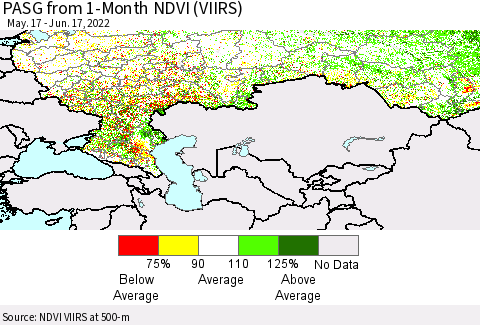 Russian Federation PASG from 1-Month NDVI (VIIRS) Thematic Map For 6/10/2022 - 6/17/2022