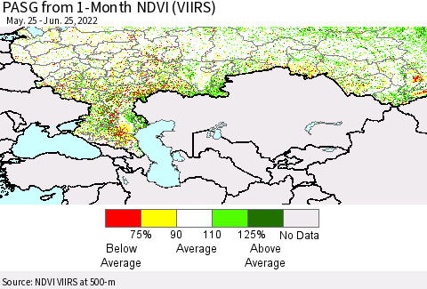 Russian Federation PASG from 1-Month NDVI (VIIRS) Thematic Map For 6/18/2022 - 6/25/2022