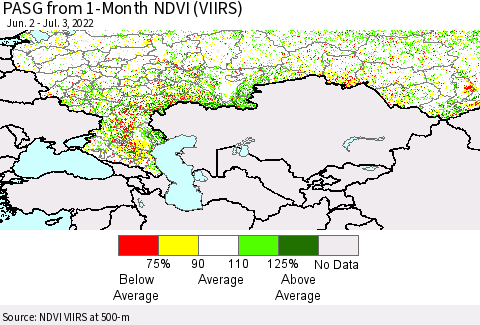 Russian Federation PASG from 1-Month NDVI (VIIRS) Thematic Map For 6/26/2022 - 7/3/2022