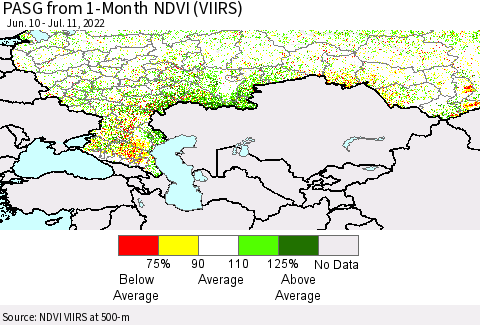 Russian Federation PASG from 1-Month NDVI (VIIRS) Thematic Map For 7/4/2022 - 7/11/2022