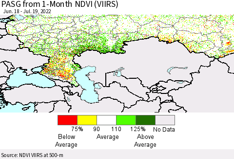 Russian Federation PASG from 1-Month NDVI (VIIRS) Thematic Map For 7/12/2022 - 7/19/2022
