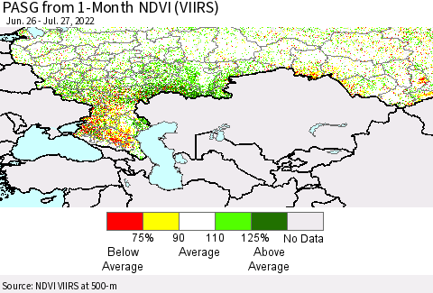 Russian Federation PASG from 1-Month NDVI (VIIRS) Thematic Map For 7/20/2022 - 7/27/2022