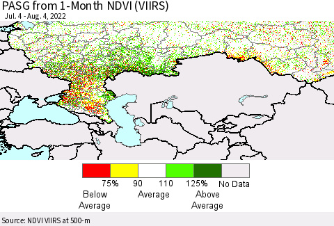 Russian Federation PASG from 1-Month NDVI (VIIRS) Thematic Map For 7/28/2022 - 8/4/2022