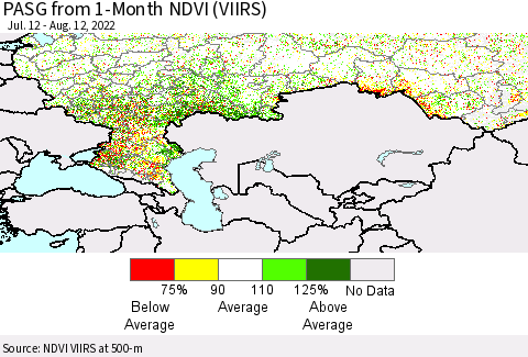 Russian Federation PASG from 1-Month NDVI (VIIRS) Thematic Map For 8/5/2022 - 8/12/2022