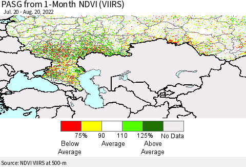 Russian Federation PASG from 1-Month NDVI (VIIRS) Thematic Map For 8/13/2022 - 8/20/2022