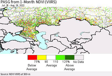 Russian Federation PASG from 1-Month NDVI (VIIRS) Thematic Map For 8/21/2022 - 8/28/2022