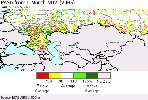 Russian Federation PASG from 1-Month NDVI (VIIRS) Thematic Map For 8/29/2022 - 9/5/2022