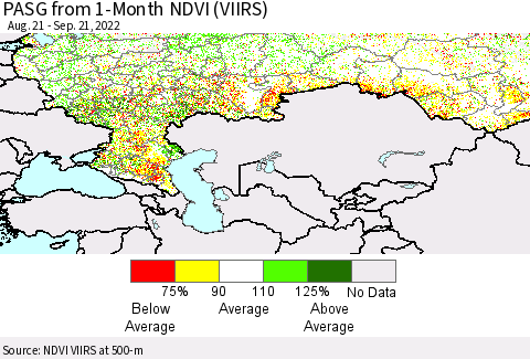 Russian Federation PASG from 1-Month NDVI (VIIRS) Thematic Map For 9/14/2022 - 9/21/2022