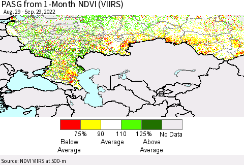 Russian Federation PASG from 1-Month NDVI (VIIRS) Thematic Map For 9/22/2022 - 9/29/2022