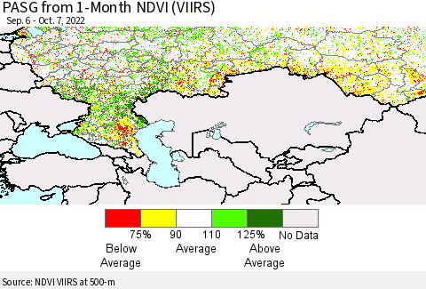 Russian Federation PASG from 1-Month NDVI (VIIRS) Thematic Map For 9/30/2022 - 10/7/2022