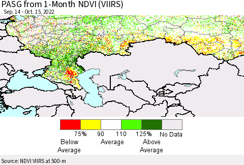 Russian Federation PASG from 1-Month NDVI (VIIRS) Thematic Map For 10/8/2022 - 10/15/2022