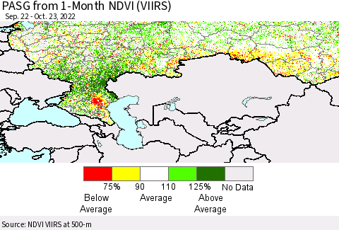 Russian Federation PASG from 1-Month NDVI (VIIRS) Thematic Map For 10/16/2022 - 10/23/2022