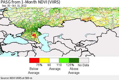 Russian Federation PASG from 1-Month NDVI (VIIRS) Thematic Map For 10/24/2022 - 10/31/2022