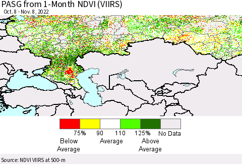 Russian Federation PASG from 1-Month NDVI (VIIRS) Thematic Map For 11/1/2022 - 11/8/2022