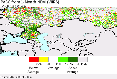 Russian Federation PASG from 1-Month NDVI (VIIRS) Thematic Map For 11/9/2022 - 11/16/2022