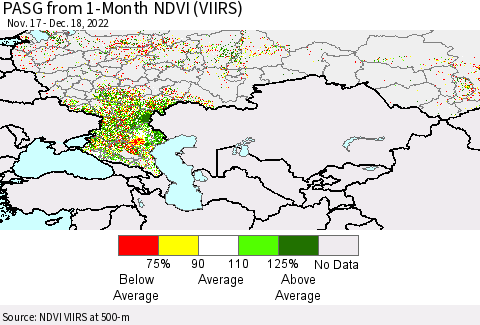 Russian Federation PASG from 1-Month NDVI (VIIRS) Thematic Map For 12/11/2022 - 12/18/2022