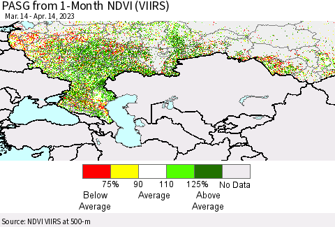 Russian Federation PASG from 1-Month NDVI (VIIRS) Thematic Map For 4/7/2023 - 4/14/2023