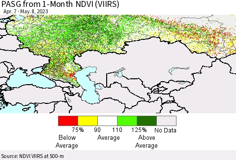 Russian Federation PASG from 1-Month NDVI (VIIRS) Thematic Map For 5/1/2023 - 5/8/2023