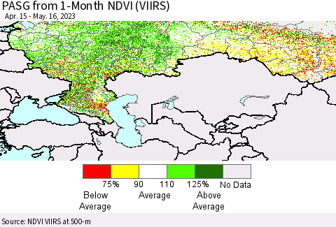 Russian Federation PASG from 1-Month NDVI (VIIRS) Thematic Map For 5/9/2023 - 5/16/2023