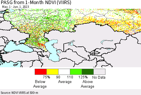 Russian Federation PASG from 1-Month NDVI (VIIRS) Thematic Map For 5/25/2023 - 6/1/2023