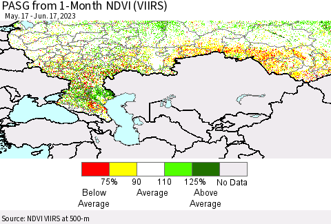 Russian Federation PASG from 1-Month NDVI (VIIRS) Thematic Map For 6/10/2023 - 6/17/2023