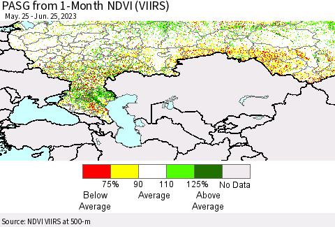 Russian Federation PASG from 1-Month NDVI (VIIRS) Thematic Map For 6/18/2023 - 6/25/2023