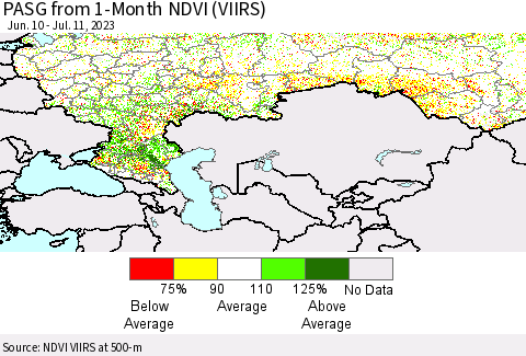 Russian Federation PASG from 1-Month NDVI (VIIRS) Thematic Map For 7/4/2023 - 7/11/2023