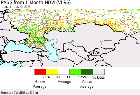 Russian Federation PASG from 1-Month NDVI (VIIRS) Thematic Map For 7/12/2023 - 7/19/2023