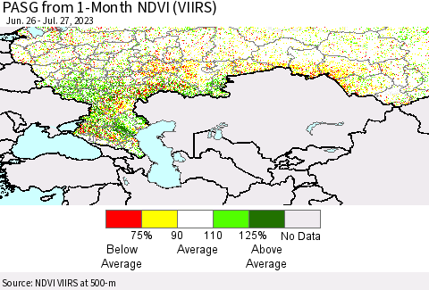 Russian Federation PASG from 1-Month NDVI (VIIRS) Thematic Map For 7/20/2023 - 7/27/2023