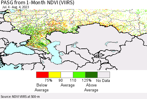 Russian Federation PASG from 1-Month NDVI (VIIRS) Thematic Map For 7/28/2023 - 8/4/2023
