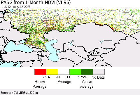 Russian Federation PASG from 1-Month NDVI (VIIRS) Thematic Map For 8/5/2023 - 8/12/2023
