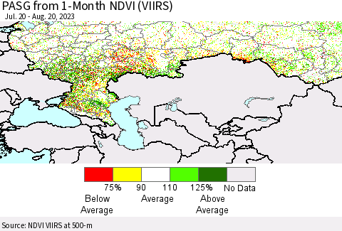 Russian Federation PASG from 1-Month NDVI (VIIRS) Thematic Map For 8/13/2023 - 8/20/2023