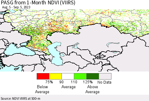 Russian Federation PASG from 1-Month NDVI (VIIRS) Thematic Map For 8/29/2023 - 9/5/2023
